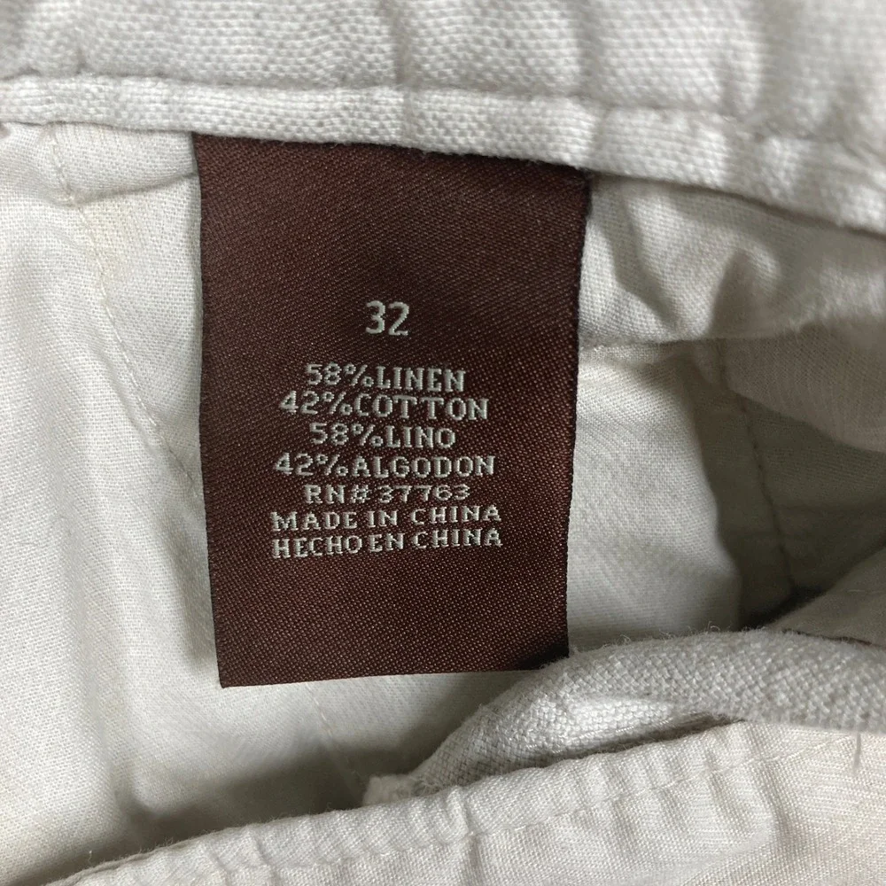 Cubavera Cargo Shorts Men 32 Beige Linen Cotton Blend Pineapple Logo 9 in Inseam